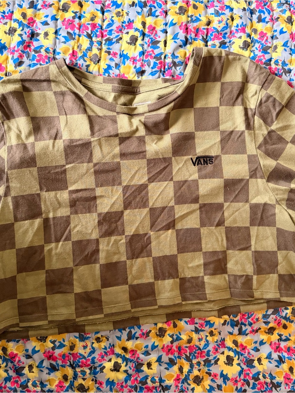 Vans Checkerboard Crop Tee - Brown & Green
